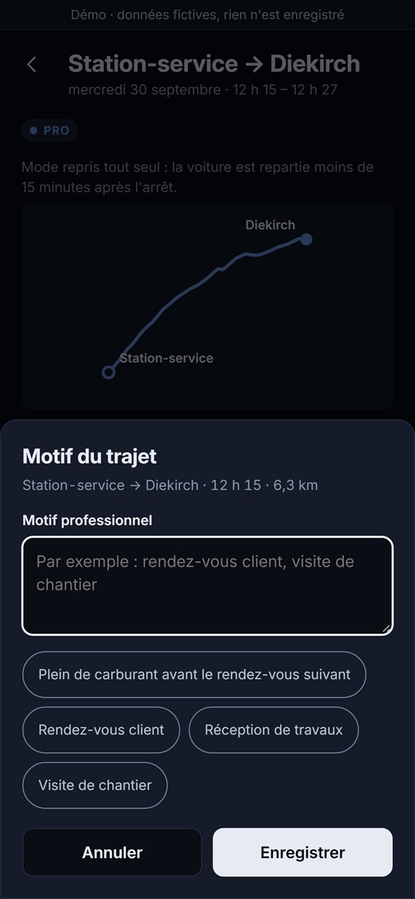 Saisie du motif d'un trajet professionnel